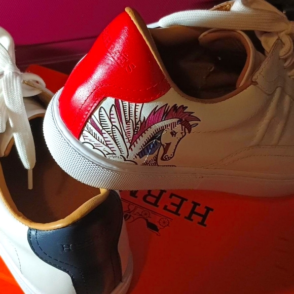 Hermes Other - Hermes pegase pop print leather quicker low top sneakers size 41 which is US 10